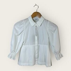 NWT | Burberry | Celia Logo Placket Peplum Top | White | Girls 8Y US